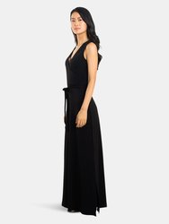 Perfect Wrap Sleeveless Maxi Dress In Black Crepe