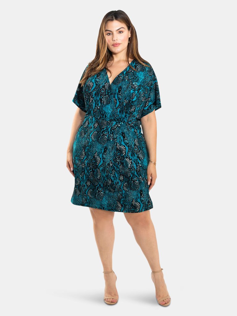 Ruby Mini Dress in Snake Crystal Teal (Curve) - Crystal Teal