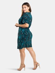 Ruby Mini Dress in Snake Crystal Teal (Curve)