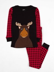 Animal Face Cotton Pajamas - Moose-Face-Red