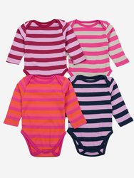 Baby Cotton Bodysuits Striped 4-Pack - Girl-Stripe-1