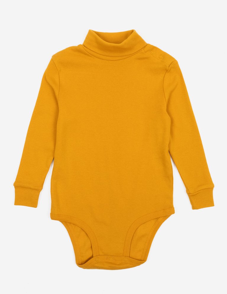 Baby Cotton Boho Turtleneck Bodysuit - Mustard Yellow