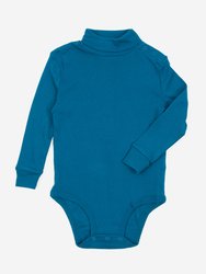 Baby Cotton Boho Turtleneck Bodysuit - Teal Blue