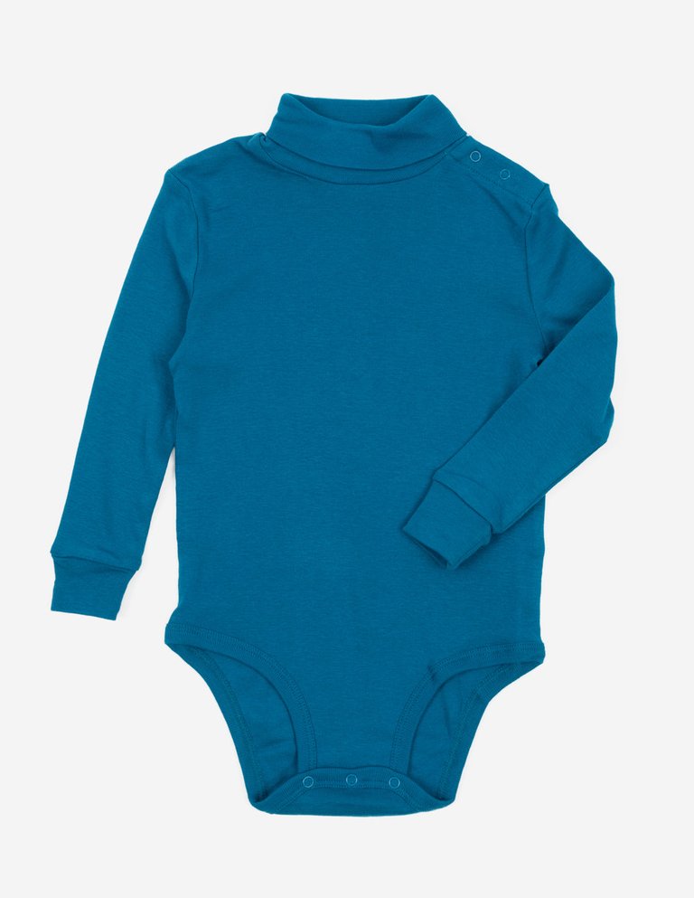 Baby Cotton Boho Turtleneck Bodysuit - Teal Blue