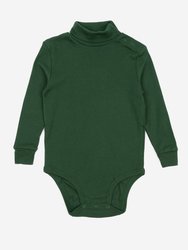 Baby Cotton Boho Turtleneck Bodysuit - Dark Green