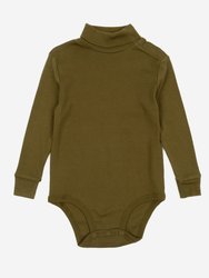 Baby Cotton Boho Turtleneck Bodysuit - Olive Green