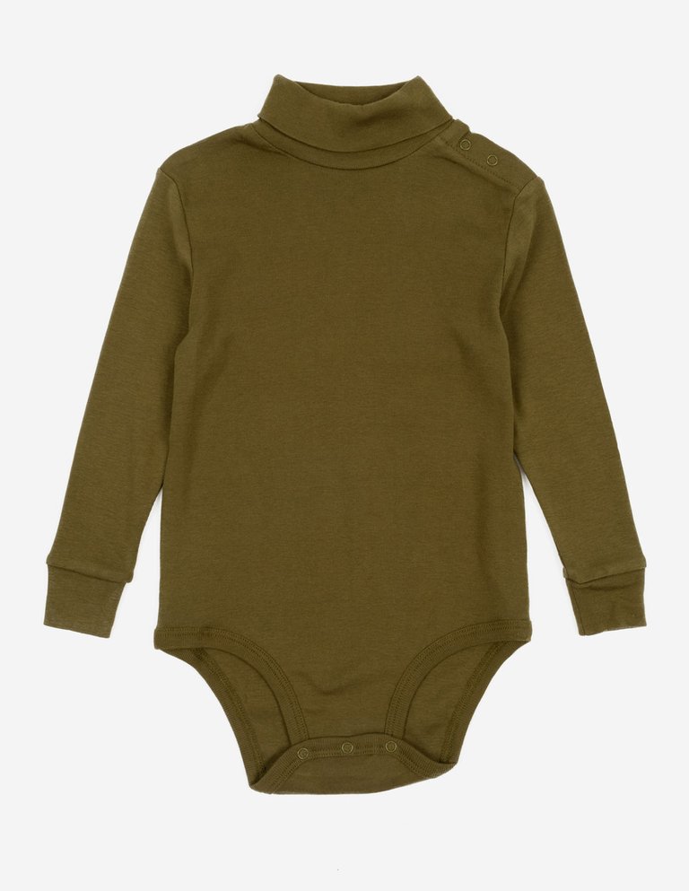 Baby Cotton Boho Turtleneck Bodysuit - Olive Green