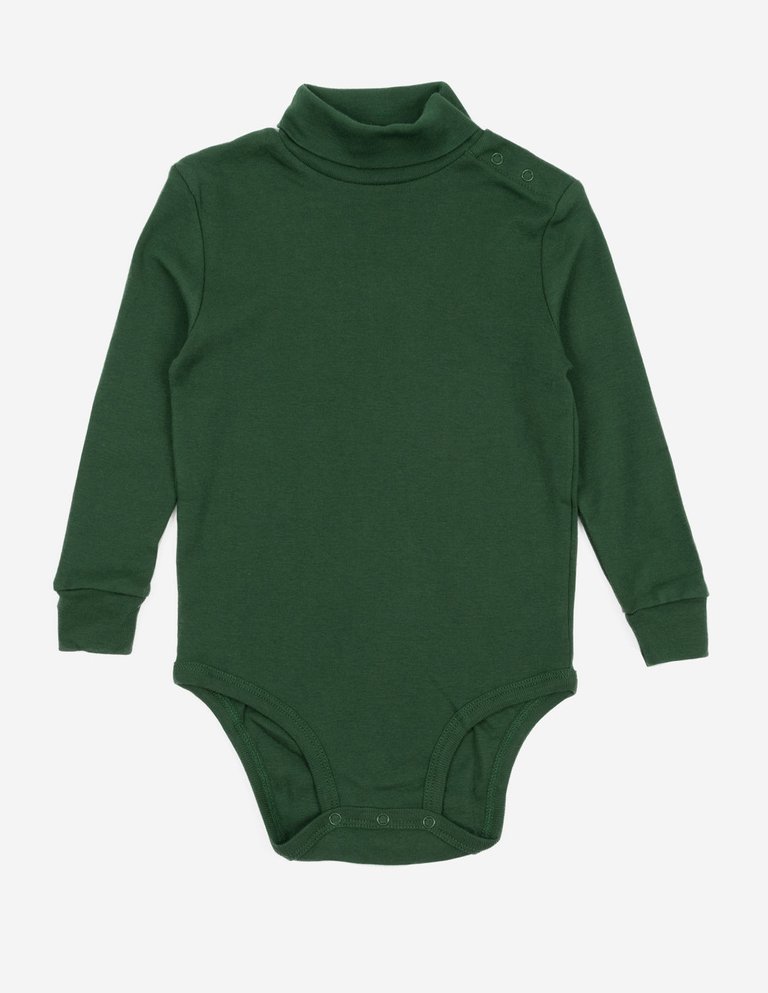 Baby Cotton Boho Turtleneck Bodysuit - Dark Green
