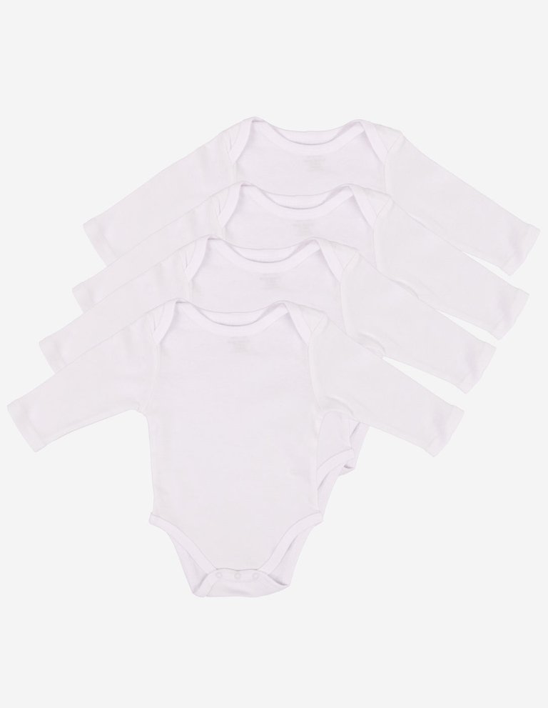 Baby Cotton Long Sleeves Bodysuits 4-Pack - White