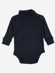 Baby Cotton Turtleneck Bodysuit - Navy