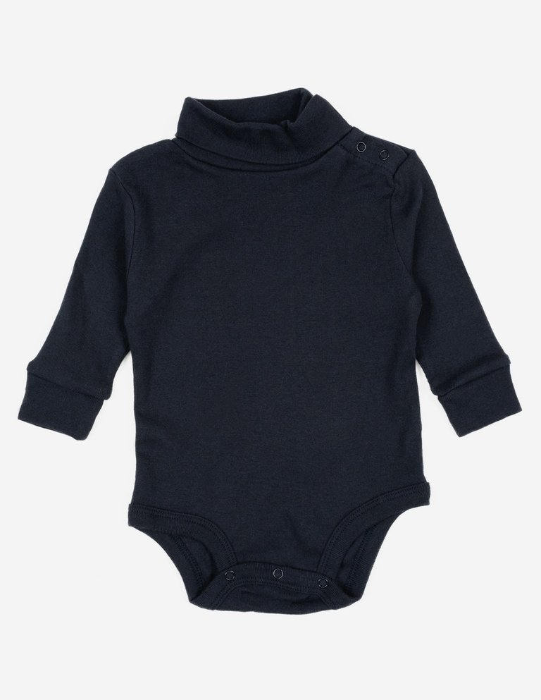 Baby Cotton Turtleneck Bodysuit - Navy
