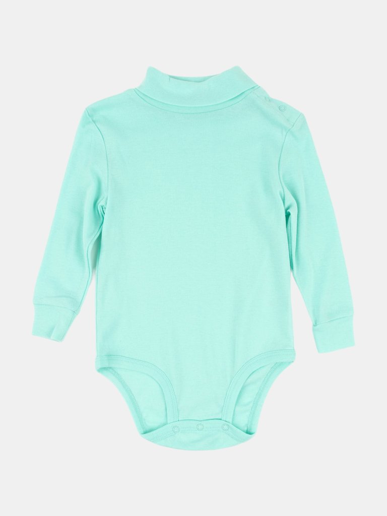 Baby Cotton Turtleneck Bodysuit - Aqua