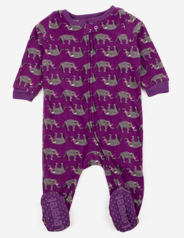 Baby Footed Fleece Animal Pajamas - elephant-purple