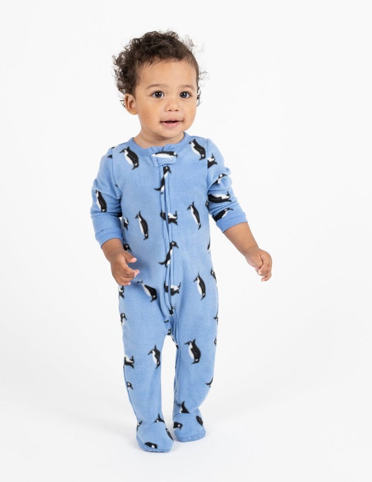 Baby Footed Fleece Animal Pajamas - Penguin-Light-Blue