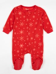 Baby Footed Fleece Christmas Pajamas - Snowflake-Red