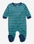 Baby Footed Fleece Striped Pajamas - Blue Green