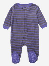 Baby Footed Fleece Striped Pajamas - Purple Charcoal
