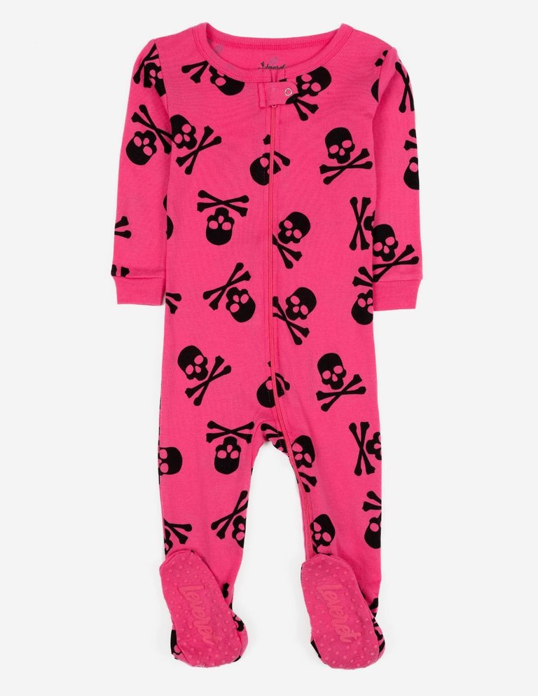 Baby Footed Halloween Pajamas - Hot-Pink-Skull