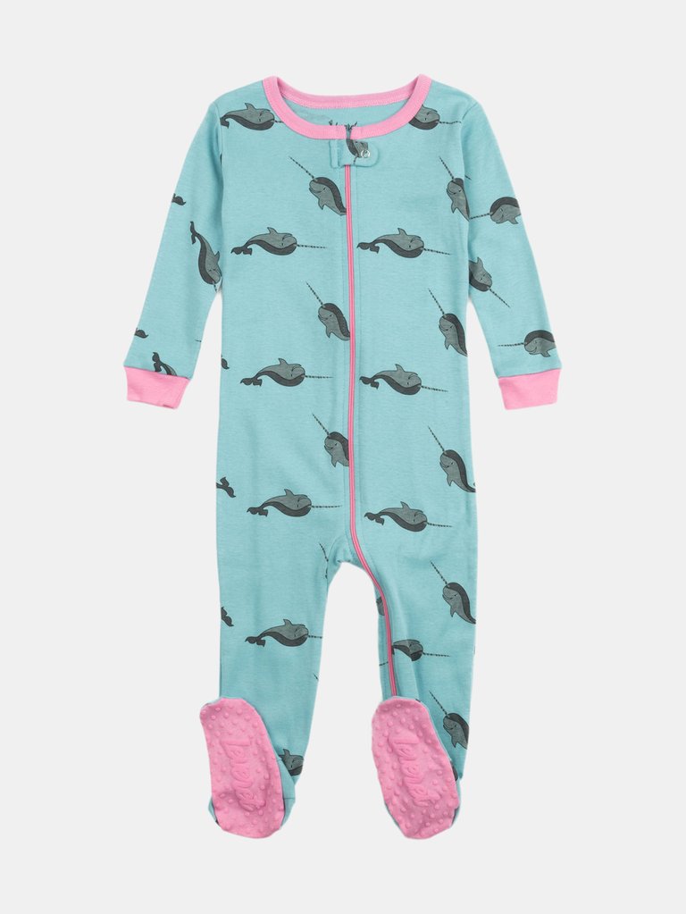 Baby Footed Ocean Animal Pajamas - Whale-Narwhal-Blue