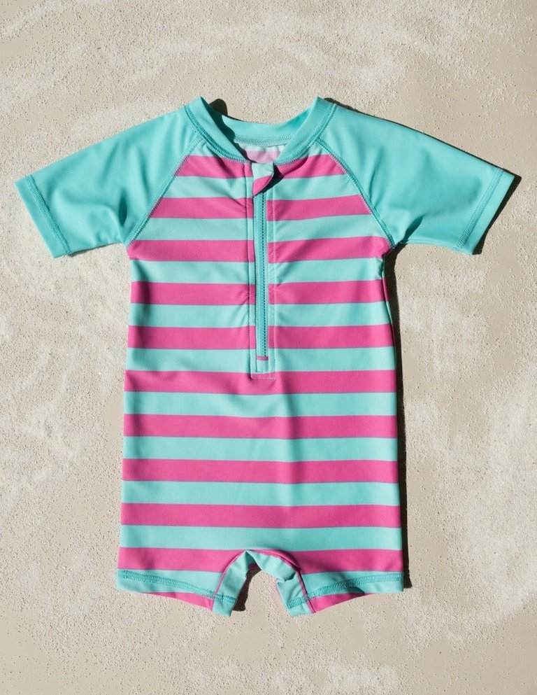 Baby One Piece Rash Guard UPF 50+ - Aqua Pink