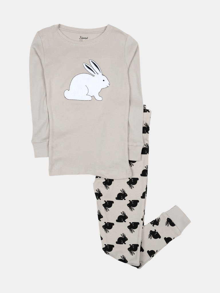 Blue Bunny Rabbit Cotton Pajamas - Bunny-Grey