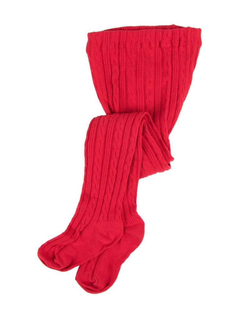 Cable Knit Tights - Red