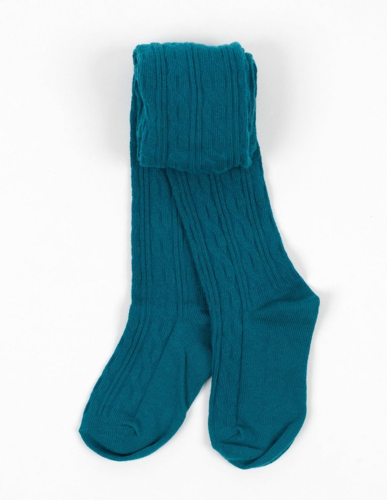 Cable Knit Tights - Teal Blue