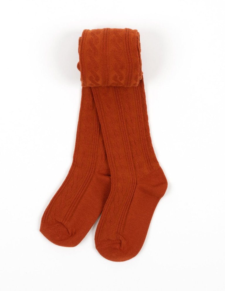 Cable Knit Tights - Rust Orange