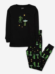 Cotton Alien Print Pajamas - Aliens-Black