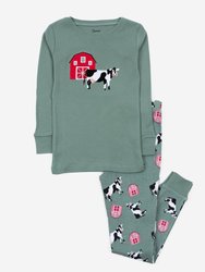 Cotton Animal Pajamas - Cow Blue