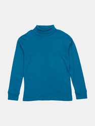 Cotton Boho Turtleneck Shirts - Teal Blue