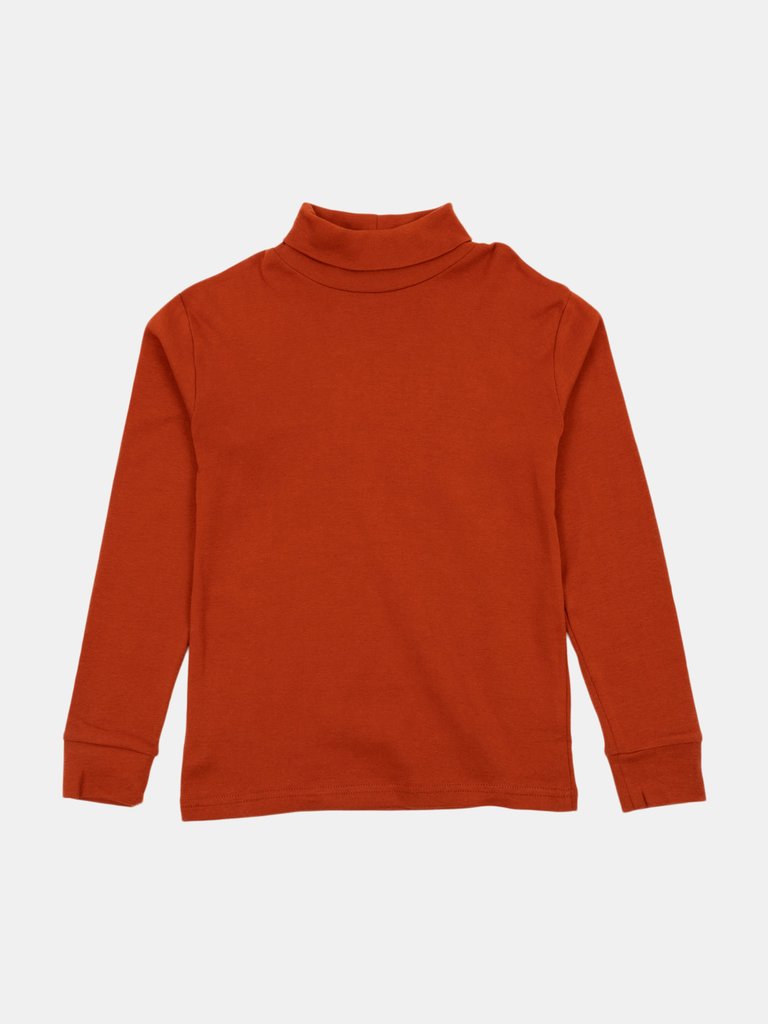 Cotton Boho Turtleneck Shirts - Rust Orange