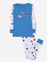 Cotton Holiday Pajamas - Menorah-Blue