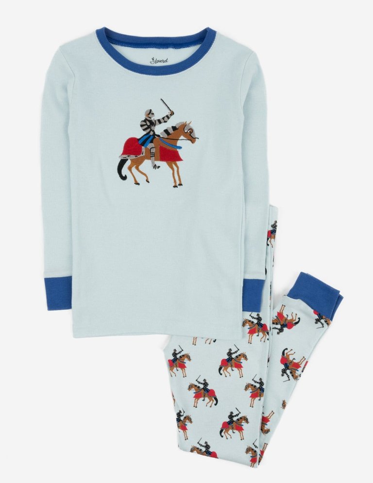 Cotton Horse Pajamas - Knights Light Blue