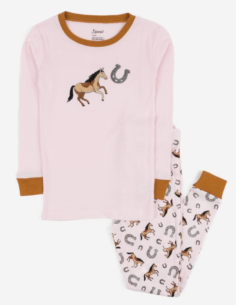 Cotton Horse Pajamas - Horse Light Pink