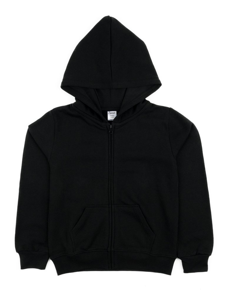 Cotton Neutral Solid Color Zipper Hoodies - Black