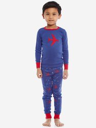 Cotton Print Pajamas  - Airplane Royal Blue