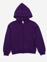 Cotton Solid Boho Color Zipper Hoodies - Dark-Purple