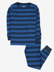 Cotton Striped Pajamas - Blue-Navy