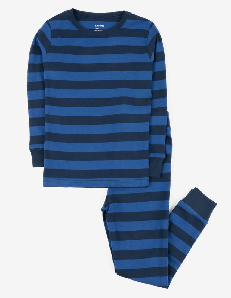 Cotton Striped Pajamas - Blue-Navy