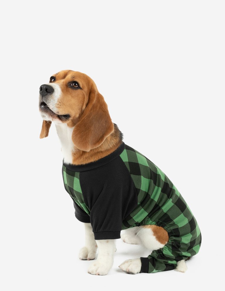 Dog Black & Green Plaid Cotton Pajamas - Green-Black