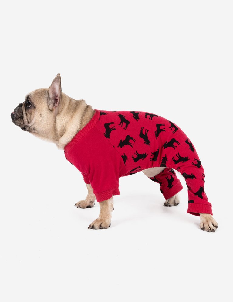 Dog Cotton Moose Pajamas - Moose-Red