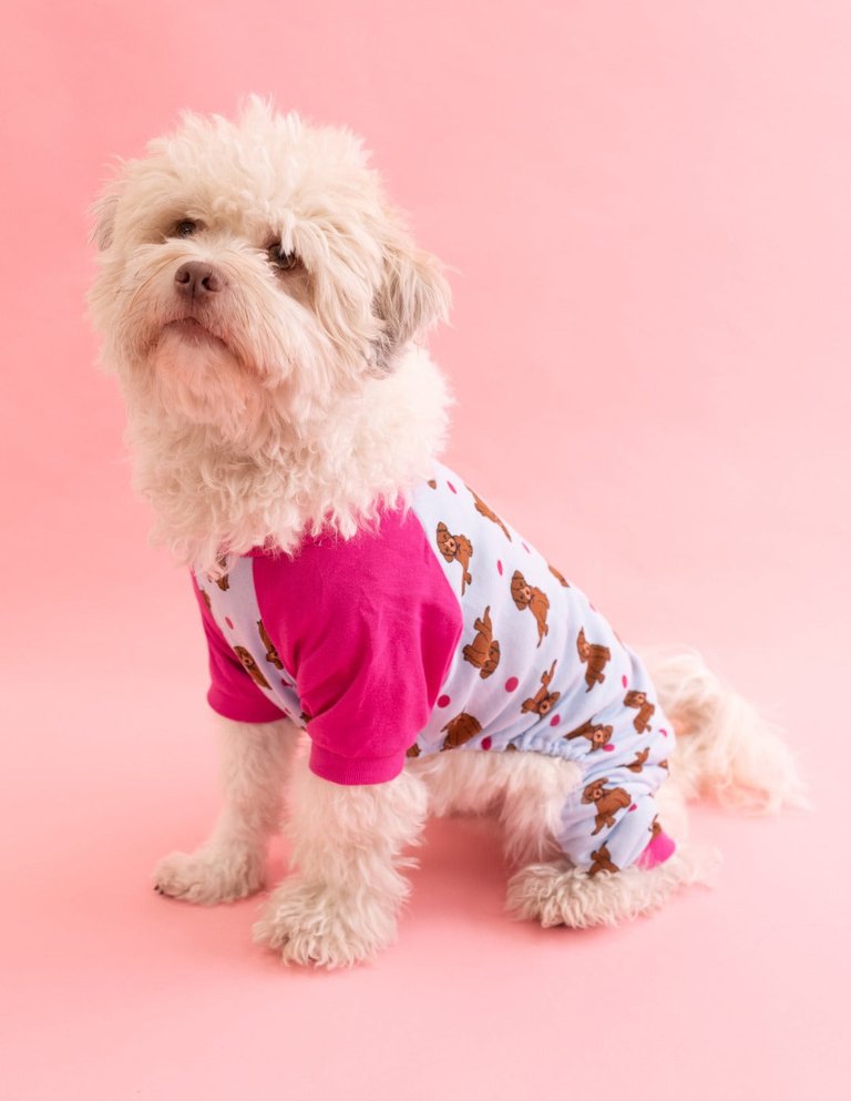 Dog Cotton Puppy Pajamas - Puppy-Blue-Pink