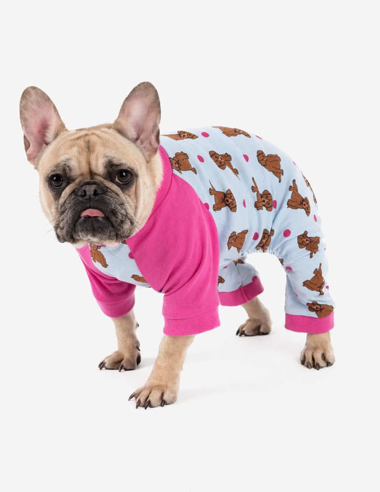 Dog Cotton Puppy Pajamas - Puppy-blue-pink