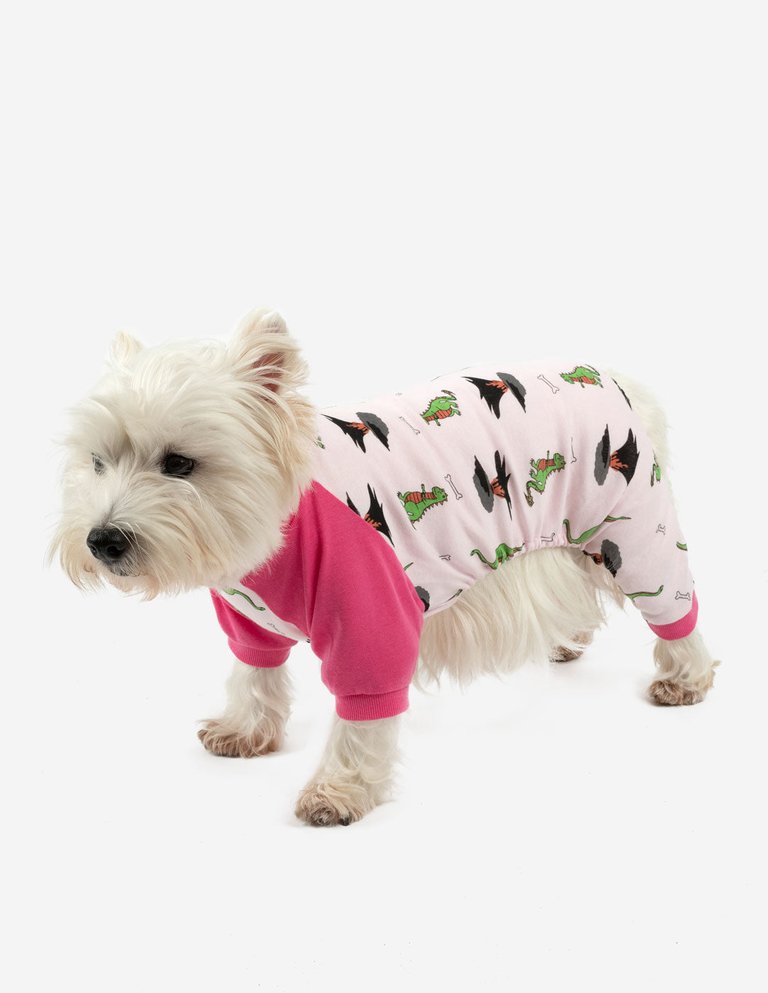 Dog Pink Dinosaur Pajamas - Dinosaur-Volcano-Pink