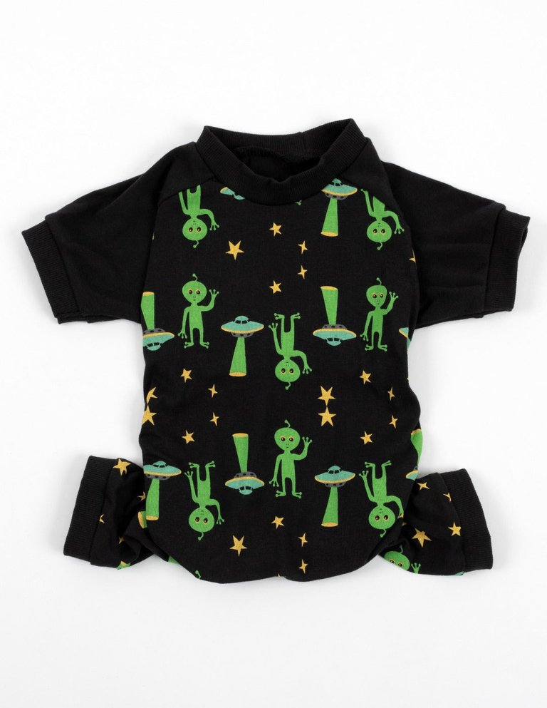 Dog Print Pajamas - Aliens-Black