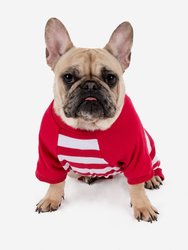 Dog Red & White Stripes Cotton Pajamas - Red-White