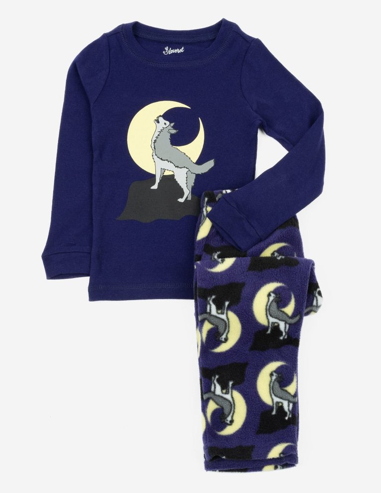 Fleece Animal Pajamas - Wolf-Navy