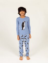 Fleece Animal Print Pajamas - Penguin-Light-Blue