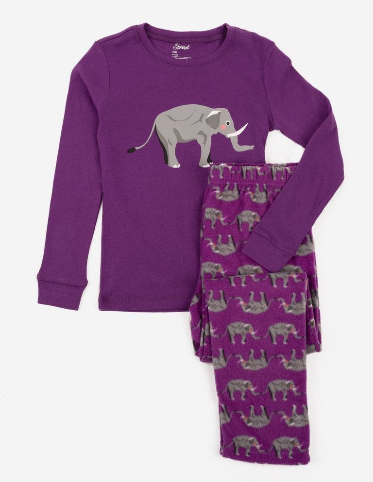 Fleece Animals Pajamas - elephant-purple